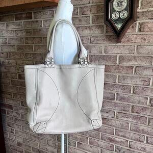 COLE HAAN Large Soft Ivory Pebbled Leather Tote with‎ Gold Hardware (T)